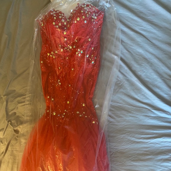 Mori Lee Red Lace Prom Dress - Picture 2 of 3